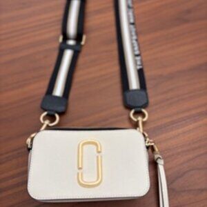 Marc Jacobs-The Snapshot Crossbody, White/Black/Gold, Leather